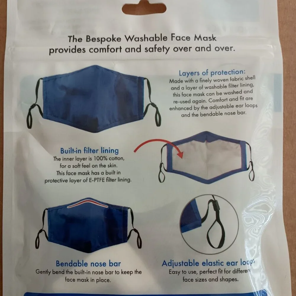 NWT blue washable fabric reusable face mask size L/XL